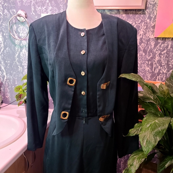 1980s Vintage Emerald Green Jumpsuit - Picture 3 of 4
